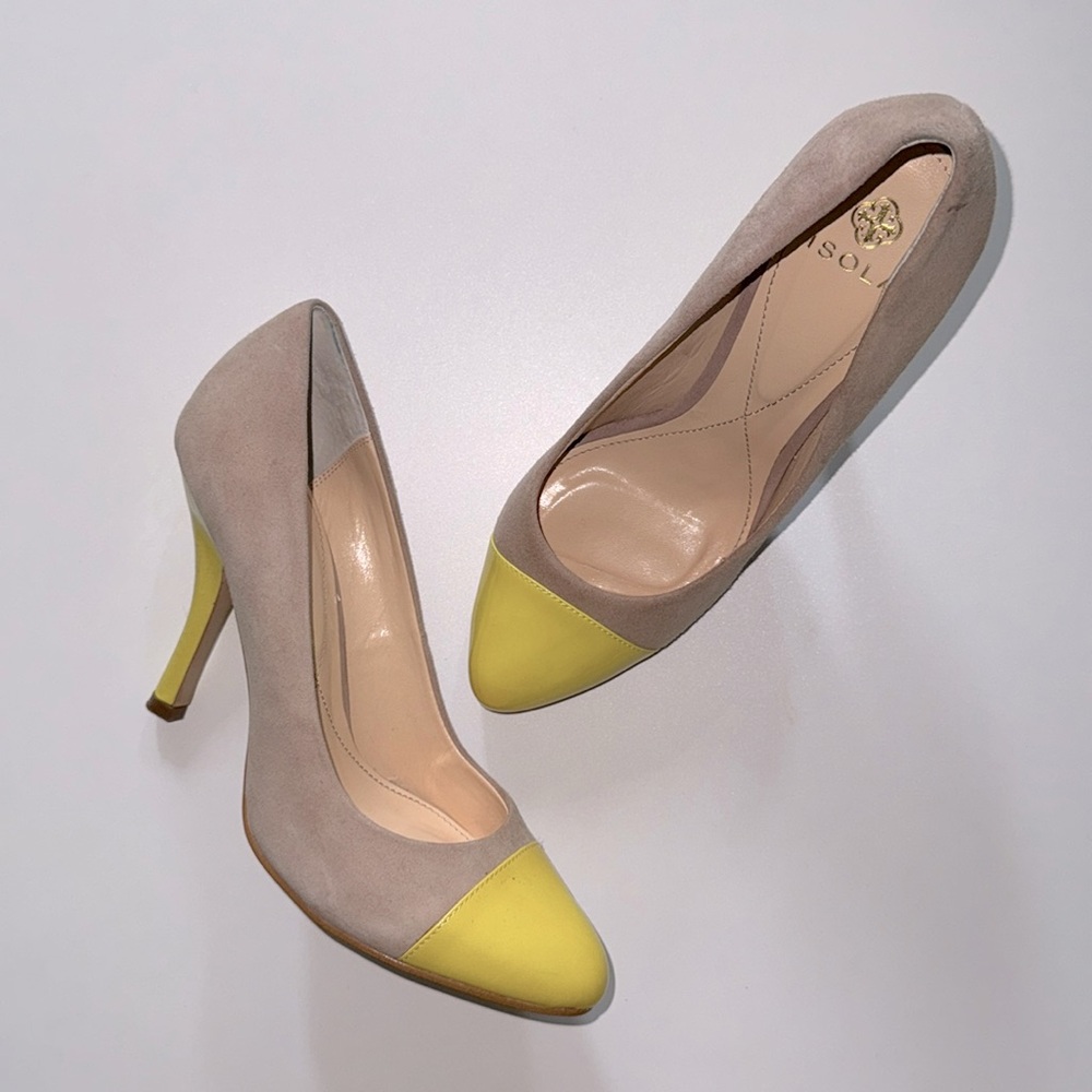 Isola Yellow and Tan Almond Toe Heels